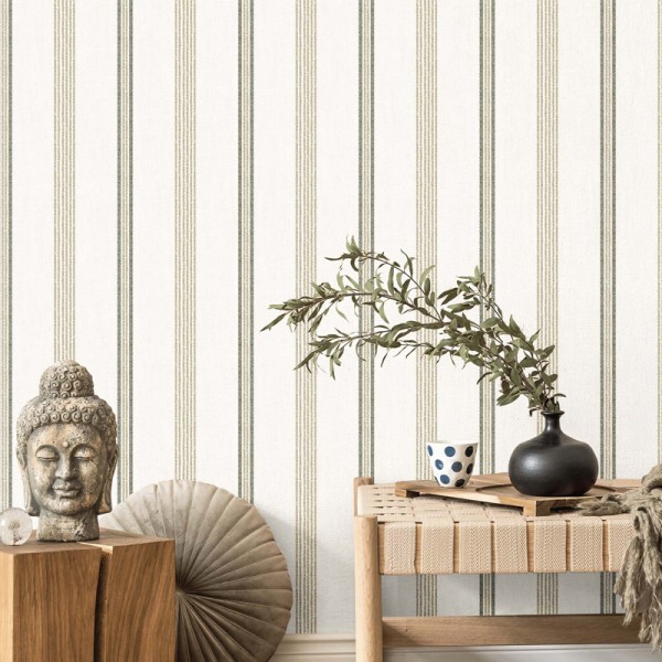 Papel pintado RAYAS EFECTO TEJIDO VERDE 38427