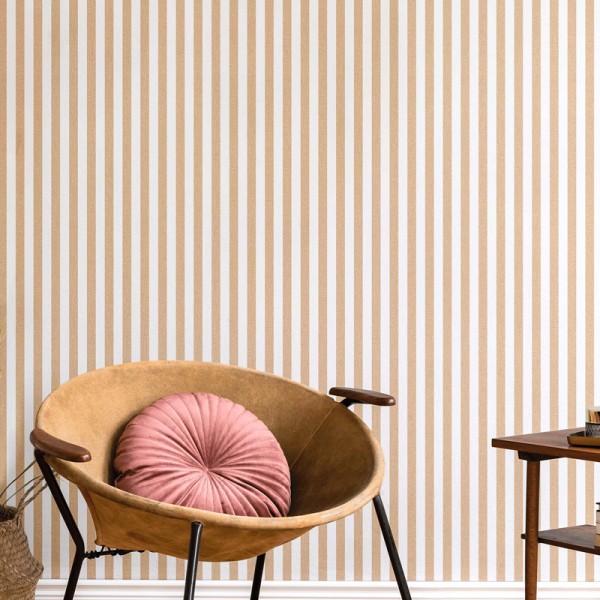 Papel de parede RISCAS VINILICO OCRE E BRANCO 38438