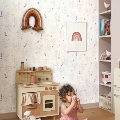 Papel pintado INFANTIL CON PÁJAROS LAVANDA OUTD_20078_57_75