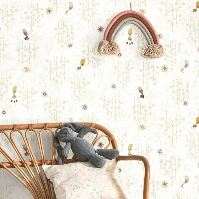 Papel de parede INFANTIL COM PÁSSAROS VERDE OUTD_20078_71_17 2