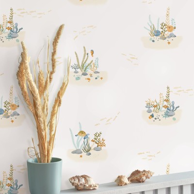 Papel pintado INFANTIL CORALES Y PECES BEIGE Y AZUL OUTD_20082_64_04 2