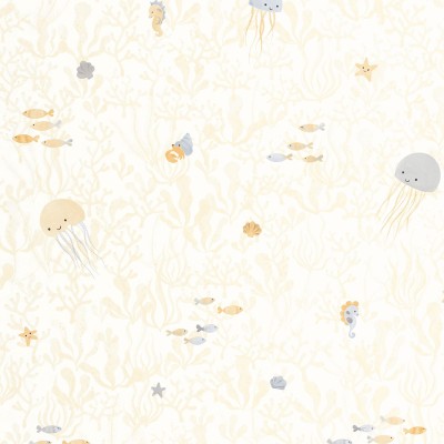 Papel pintado INFANTIL MARINO CON ALGAS Y ANIMALES BEIGE OUTD_20081_16_16