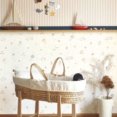 Papel pintado INFANTIL MARINO CON ALGAS Y ANIMALES BEIGE OUTD_20081_16_16