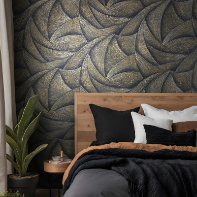 Paper pintat ESPIRAL 3D NEGRE I DAURAT 35506