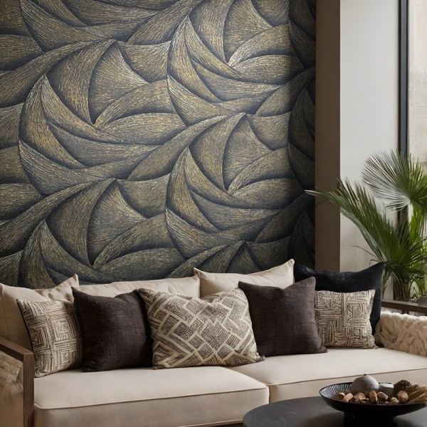 Papel pintado ESPIRAL 3D NEGRO Y DORADO 35506