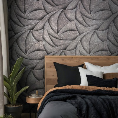 Papel pintado ESPIRAL 3D NEGRO Y PLATEADO 35505