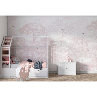 Mural Infantil Floresta das Borboletas Rosas ANIM691 2