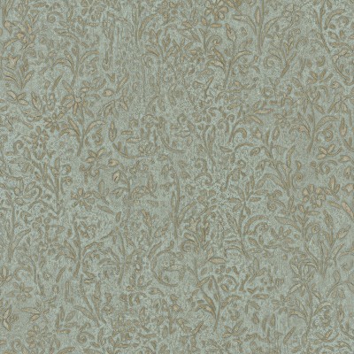 Papel de parede COM RELEVO FLORAL VERDE E DOURADO 35532