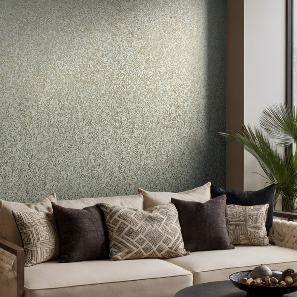 Papel de parede COM RELEVO FLORAL VERDE E DOURADO 35532