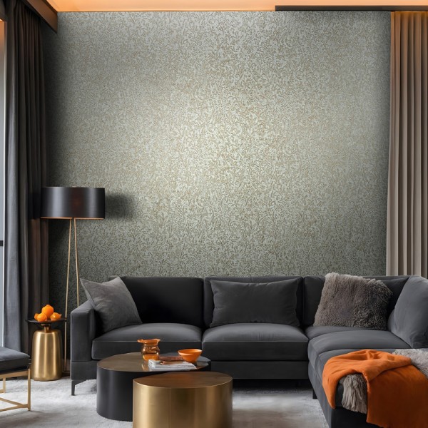 Papel de parede COM RELEVO FLORAL VERDE E DOURADO 35532