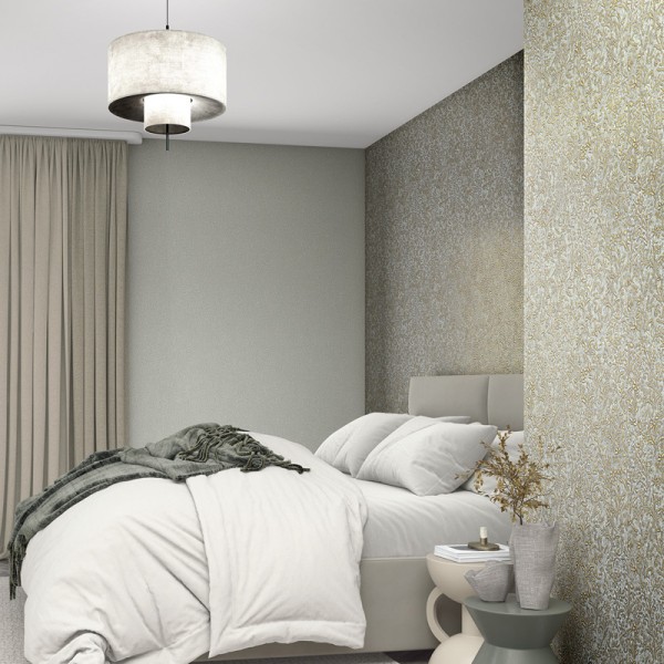 Papel pintado CON RELIEVE FLORAL VERDE Y DORADO 35532