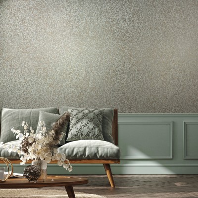 Papel de parede COM RELEVO FLORAL VERDE E DOURADO 35532