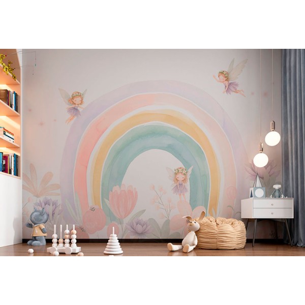 Mural Infantil Arco-íris Fadas ANIM694 Mural Infantil Arco-íris Fadas ANIM694