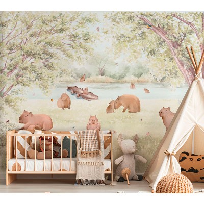 Mural Infantil Capibares al Riu ANIM696 Mural Infantil Capibares al Riu ANIM696