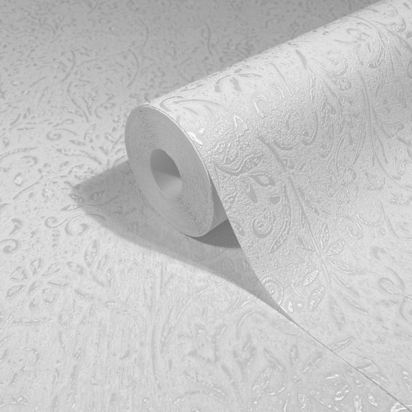 Papel de parede COM RELEVO FLORAL BRANCO PEROLADO 35530