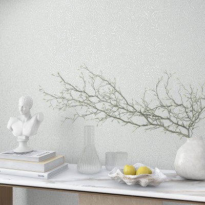 Papel de parede COM RELEVO FLORAL BRANCO PEROLADO 35530
