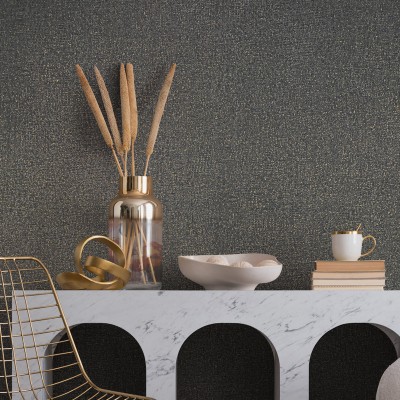 Papel pintado TEXTURA RÚSTICA NEGRO Y DORADO 35520