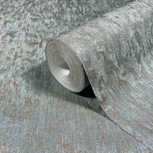 Papel pintado TEXTURA HORMIGÓN AZUL METÁLICO Y COBRE 35526