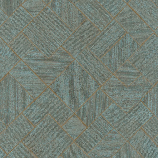 Papel de parede GEOMÉTRICO CONTEMPORÂNEO AZUL METÁLICO E COBRE 35512