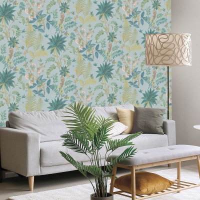 Papel pintado JARDÍN DE PALMERAS VERDE Y AZUL 480-2 2
