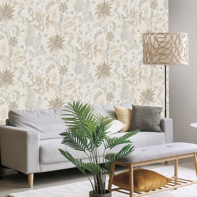 Papel pintado JARDÍN DE PALMERAS BEIGE Y GRIS 480-1 2