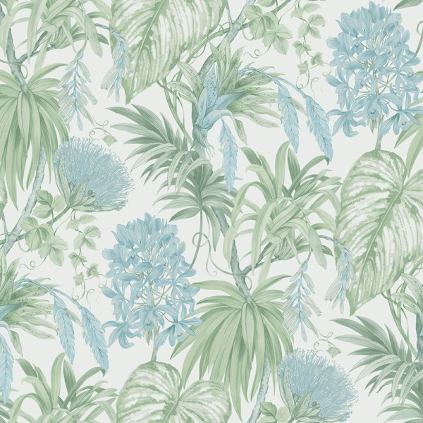 Papel de parede PLANTAS TROPICAIS AZUL E VERDE 482-2