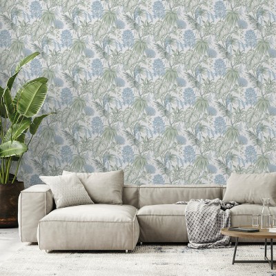 Paper pintat PLANTES TROPICALS BLAU I VERD 482-2 Paper pintat PLANTES TROPICALS BLAU I VERD 482-2