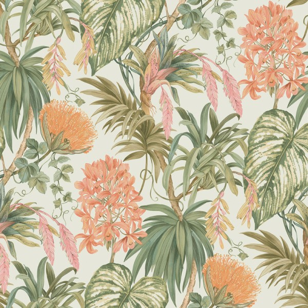 Papel de parede PLANTAS TROPICAIS VERDE E LARANJA 482-3