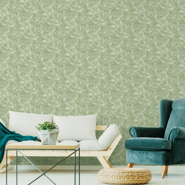 Papel de parede FOLHAS AQUARELA VERDES 485-4