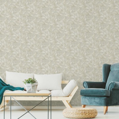 Papel pintado HOJAS ACUARELADAS BEIGE Y GRIS 485-1