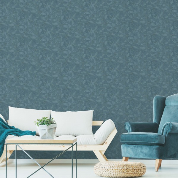 Papel pintado HOJAS ACUARELADAS AZULES 485-6