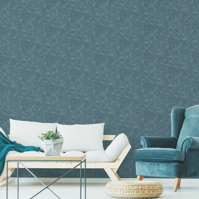 Papel pintado HOJAS ACUARELADAS AZULES 485-6