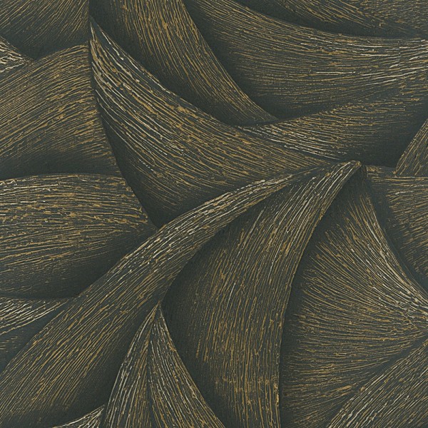 Papel pintado ESPIRAL 3D NEGRO Y DORADO 35506