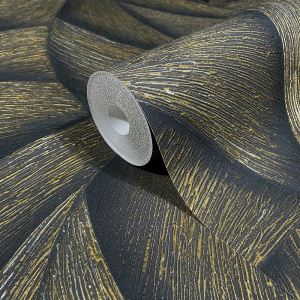 Paper pintat ESPIRAL 3D NEGRE I DAURAT 35506