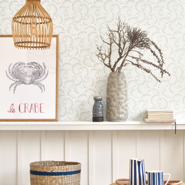Papel pintado CONCHAS MARINAS BLANCO Y GRIS SEAS_20148_61_61
