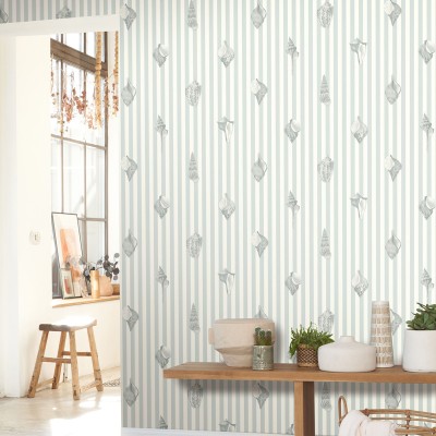 Papel pintado RAYAS NÁUTICAS CON CONCHAS AZUL SEAS_20152_62_62 2