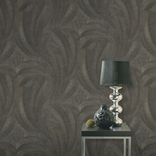 Papel de parede PENAS PRETO E DOURADO EC1047647