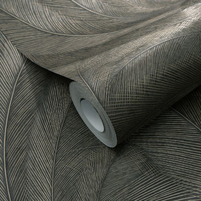 Papel de parede PENAS PRETO E DOURADO EC1047647