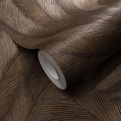 Papel de parede PENAS MARROM E DOURADO EC1047648