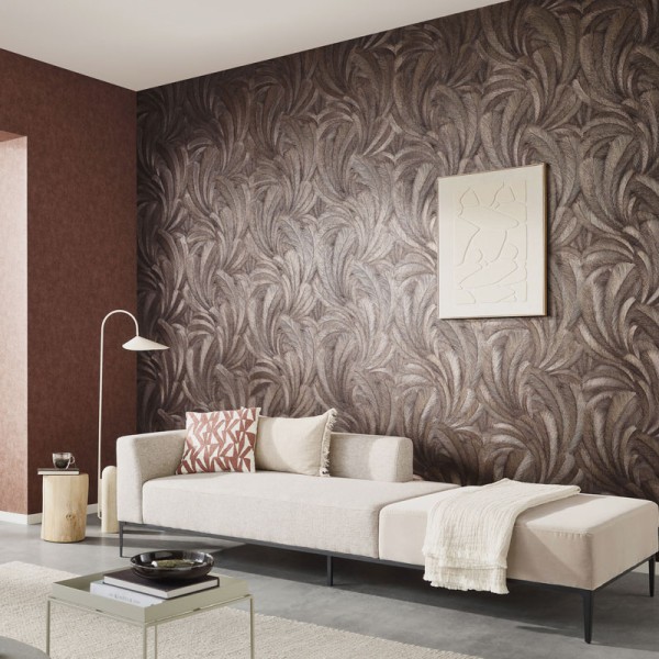 Papel pintado PLUMAS MARRÓN Y DORADO EC1047648