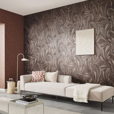 Papel de parede PENAS MARROM E DOURADO EC1047648