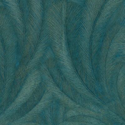 Papel pintado PLUMAS TURQUESA OSCURO Y DORADO EC1047619