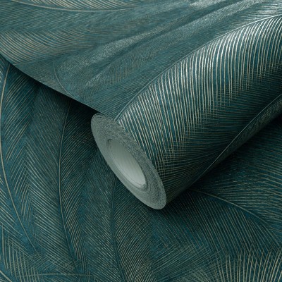 Paper pintat PLUMES TURQUESA FOSC I DAURAT EC1047619