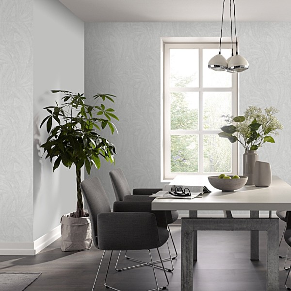 Papel de parede PENAS CINZA PÉROLA EC1047631