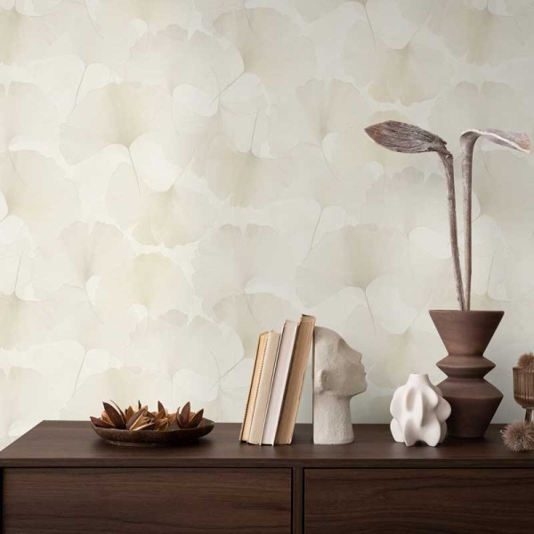 Paper pintat FULLES GINKGO CREMA PERLAT I BLANC EC1047014