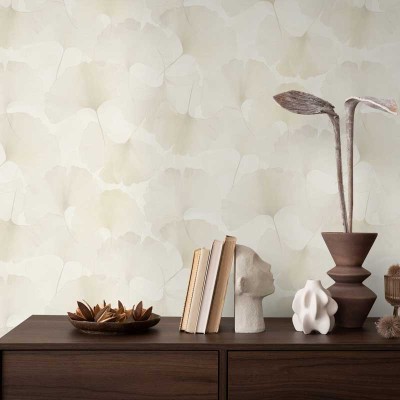 Paper pintat FULLES GINKGO CREMA PERLAT I BLANC EC1047014
