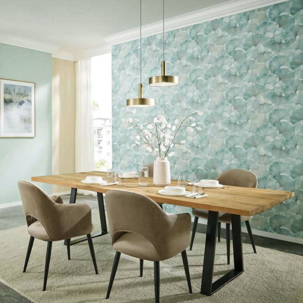 Papel pintado HOJAS GINKGO VERDE AGUA EC1047018