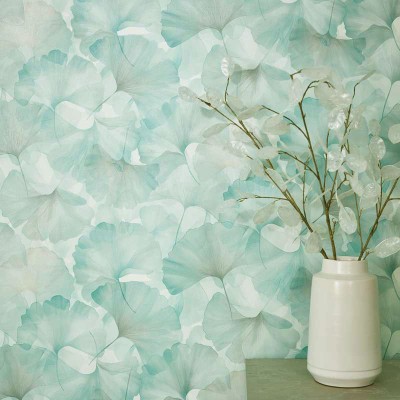 Papel de parede FOLHAS GINKGO VERDE ÁGUA EC1047018