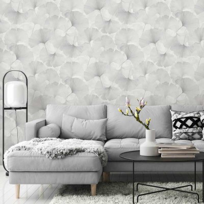 Papel de parede FOLHAS GINKGO CINZA PÉROLA EC1047031 2