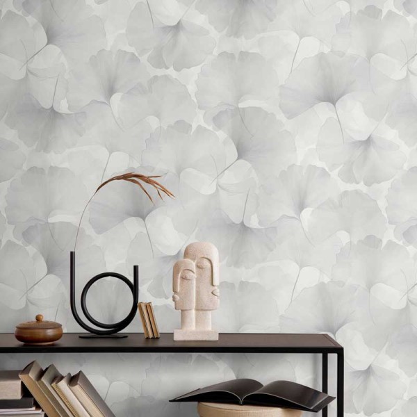 Paper pintat FULLES GINKGO GRIS PERLAT EC1047031